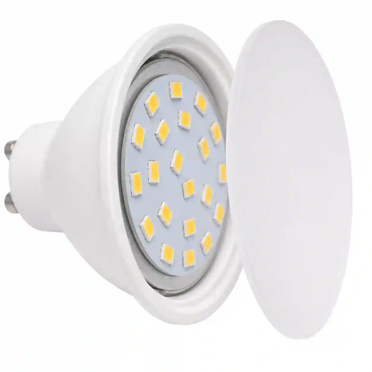 Detail LED čipů uvnitř reflektoru žárovky GU10